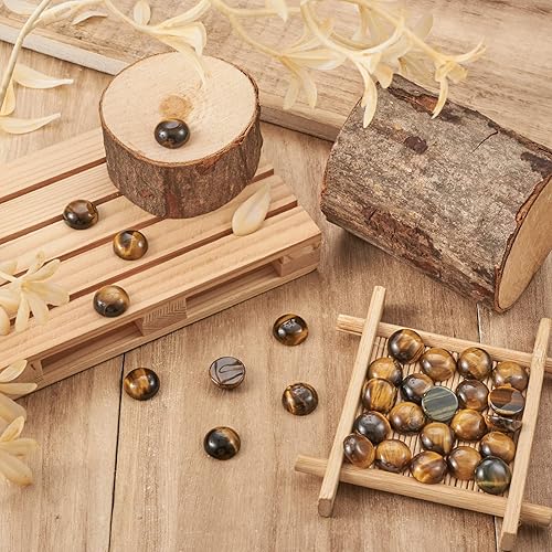 Miniatura 8 de 50 piezas de cabujones de piedras preciosas de 0.472 in, cuentas de piedra semicirculares sin agujero, ojo de tigre natural, piedra curativa, cúpula