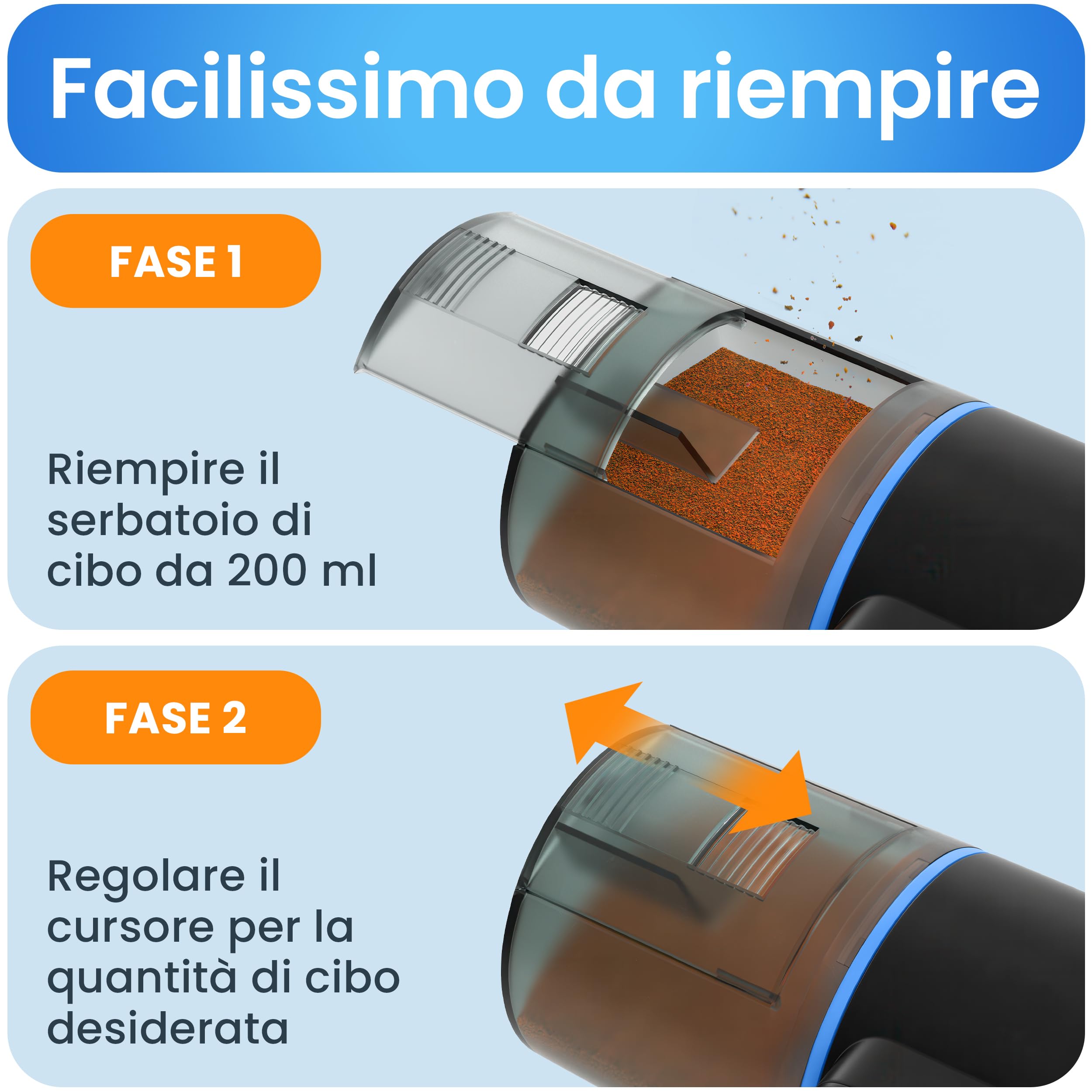 Mangiatoia automatica acquario di Measury, Dispenser mangime pesci automatico - fino a 4 volte al giorno, Distributore automatico cibo pesci