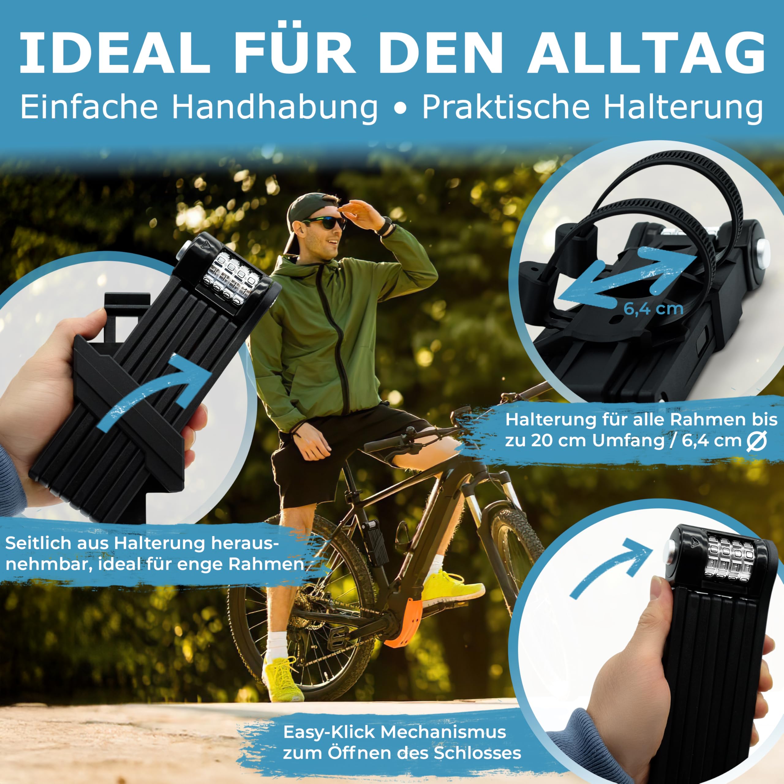 WIDDER 120cm Extrem Sicheres Fahrradschloss Zahlenschloss [Titan-Stahl Level 15] - 120 cm Faltschloss Fahrrad Zahlen Schloss mit Halterung - e Bike Lock & e Scooter Schloss mit Zahlencode