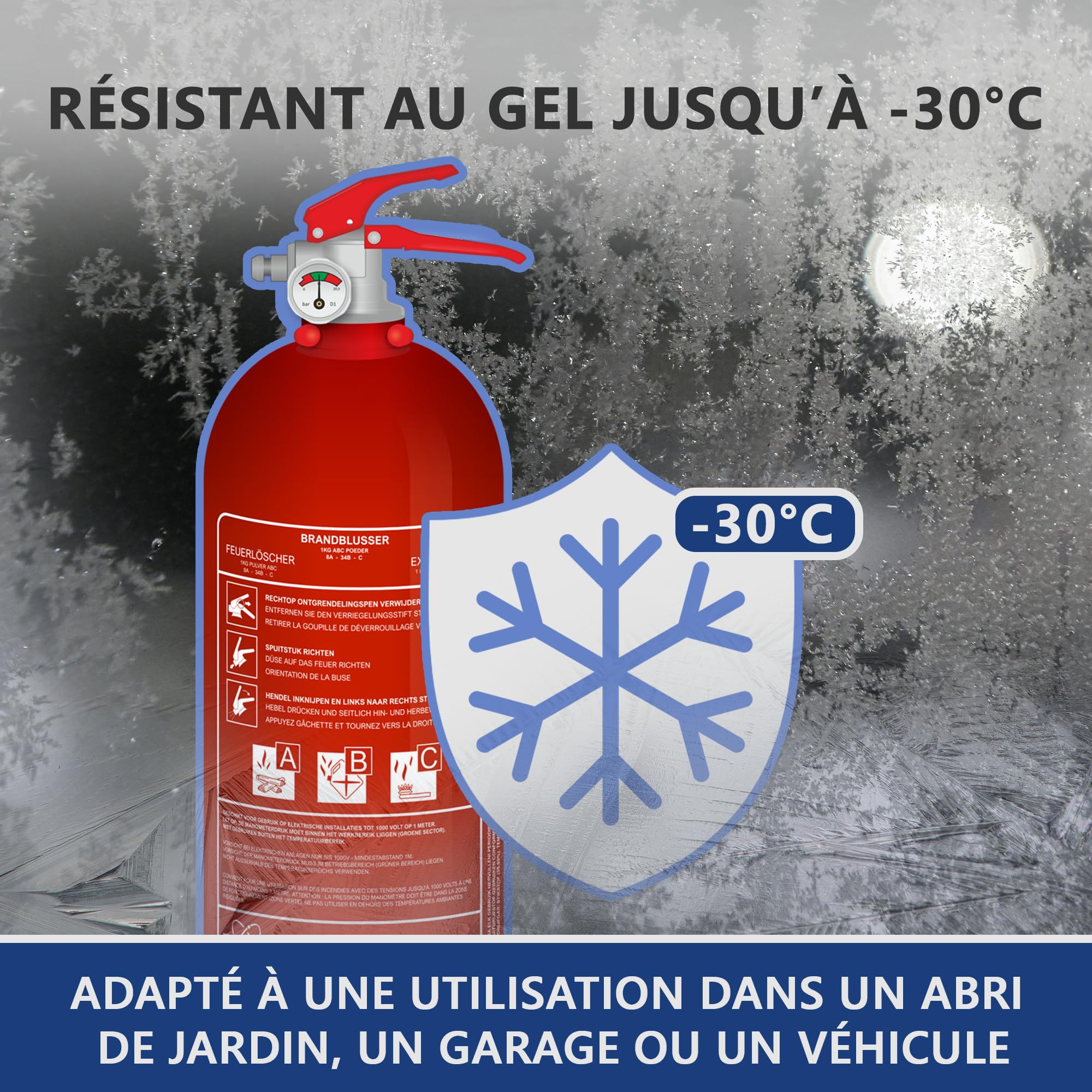 ELRO FEP1KG Extincteur à Poudre 1 kg – Classes ABC – pour Voiture, Maison, Caravane, Garage – Certifié en 3
