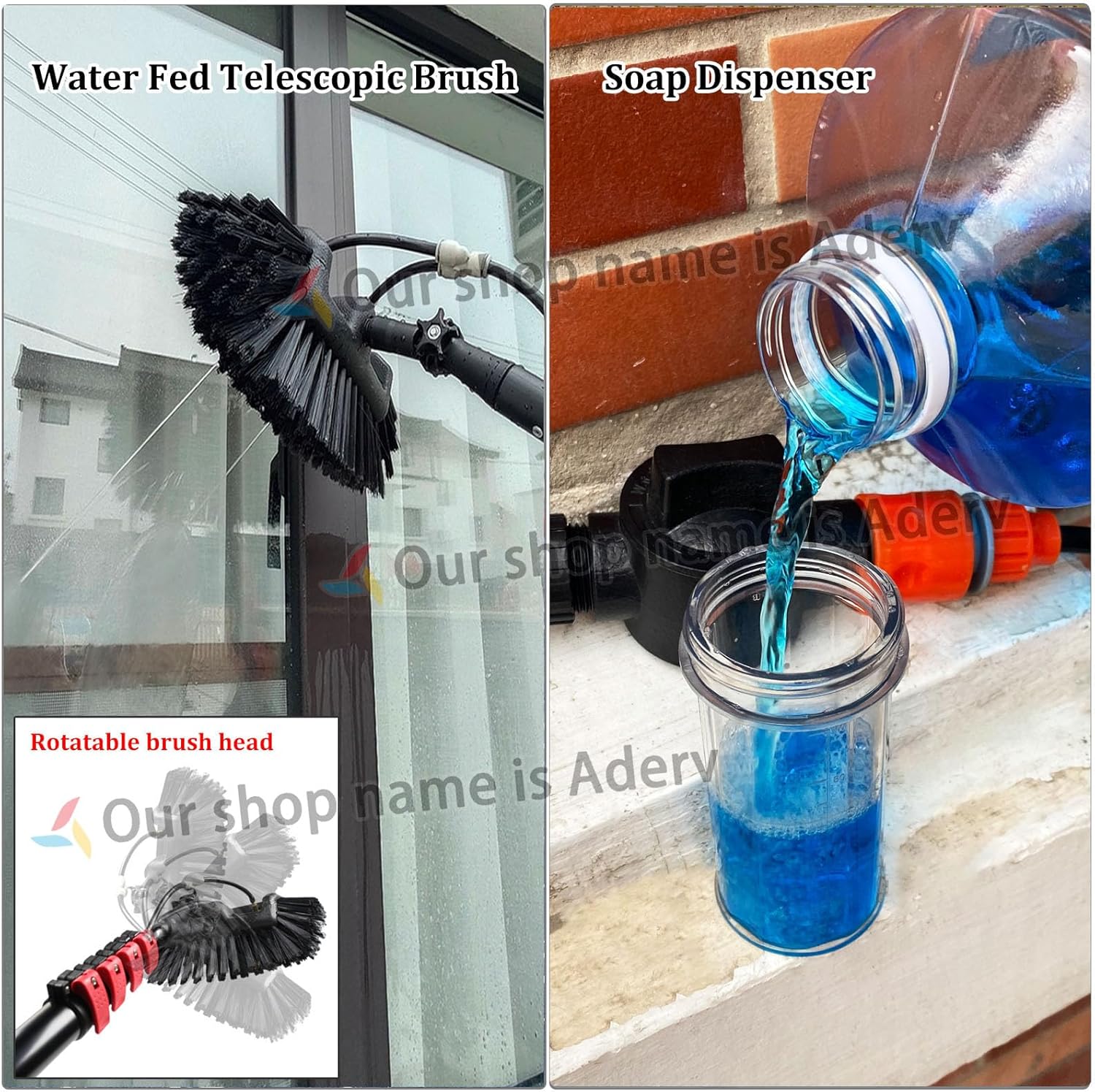 3.6-10.8M Window Cleaning Pole,Water Fed Telescopic Brush,Window Cleaner Kit with Squeegee,Extendable Solar Panel Washing Equipment Cleaning Conservatory Roof Extendable Cleaner, Black-5