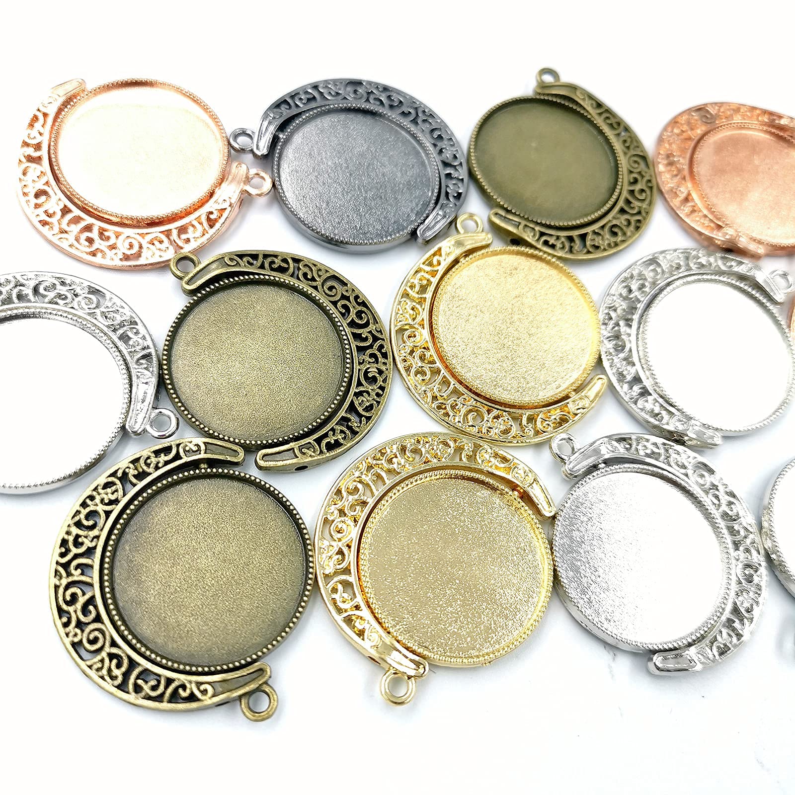 DUGYIRS 60 Pezzi Kit Vassoio con Ciondolo Doppio lato Rotazione lunare-20 Pezzi Cabochon a Doppia Faccia da 25 mm e 40 Pezzi 25mm Cabochon di Vetro Rotondi per la Creazione di Gioielli DIY