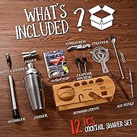 Vista 2 de Juego de coctelera de camarero: juego de herramientas de barra de 12 piezas con soporte de bambú Juego de bar con todos los accesorios prácticos