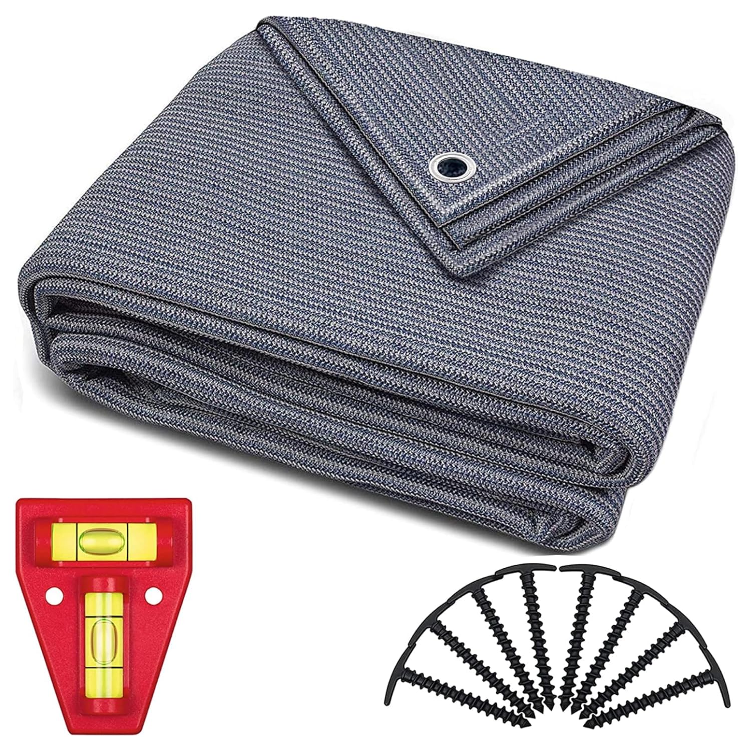Tapis De Sol Extérieur Polyéthylène Bleu/Gris Œillets Acier Inoxydable Robuste Lavable Sac Transport 8 Piquets Niveau À Bulle