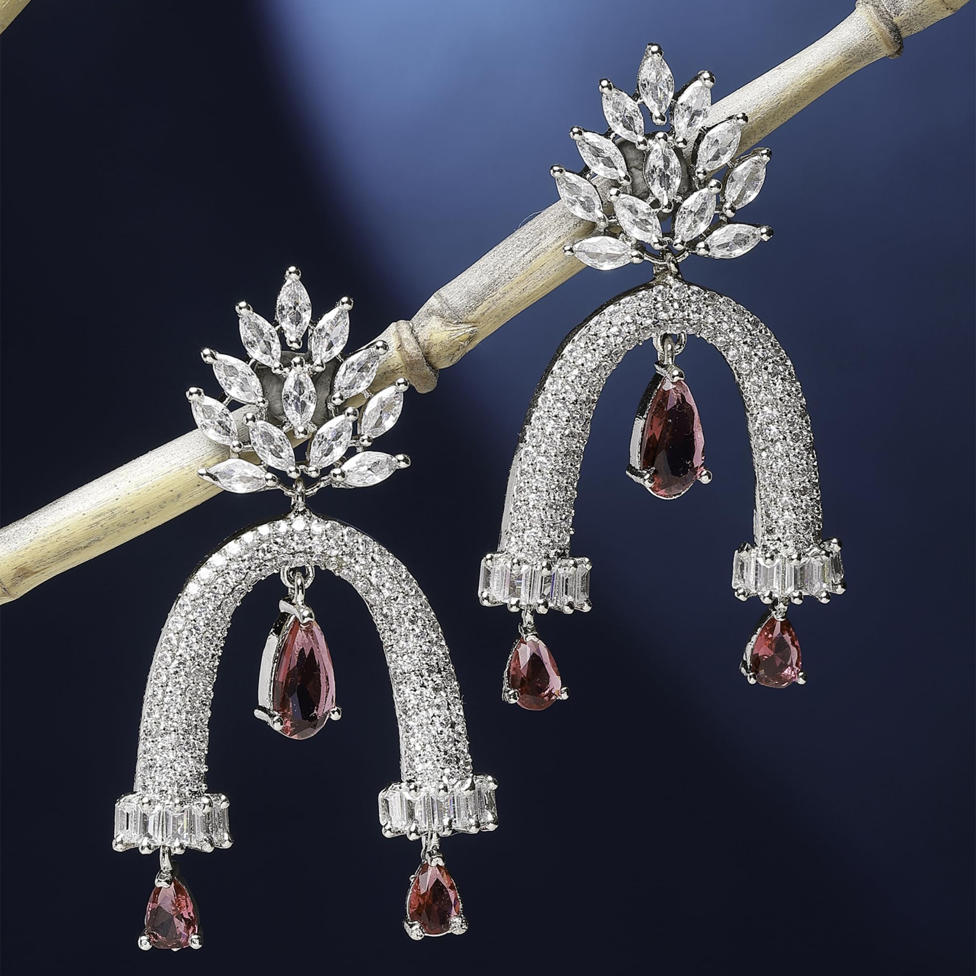 Rhodium-Plated American Diamond Drop Earrings
