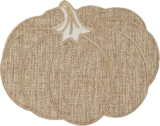 Fall Placemats Set of 4 – Pumpkin Placemats for Thanksgiving Halloween Natural Color, Polyester Harvest Placemats for Fall Autumn Decorations