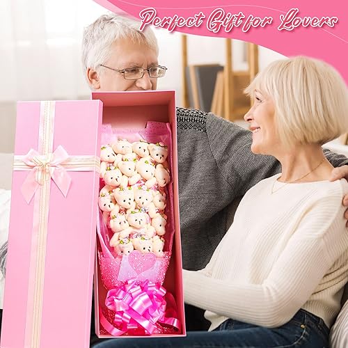 Miniatura 4 de Jexine Bonito ramo de flores de oso de peluche para el día de San Valentín, incluye 18 piezas de oso de peluche de tallo largo con diamante y caja