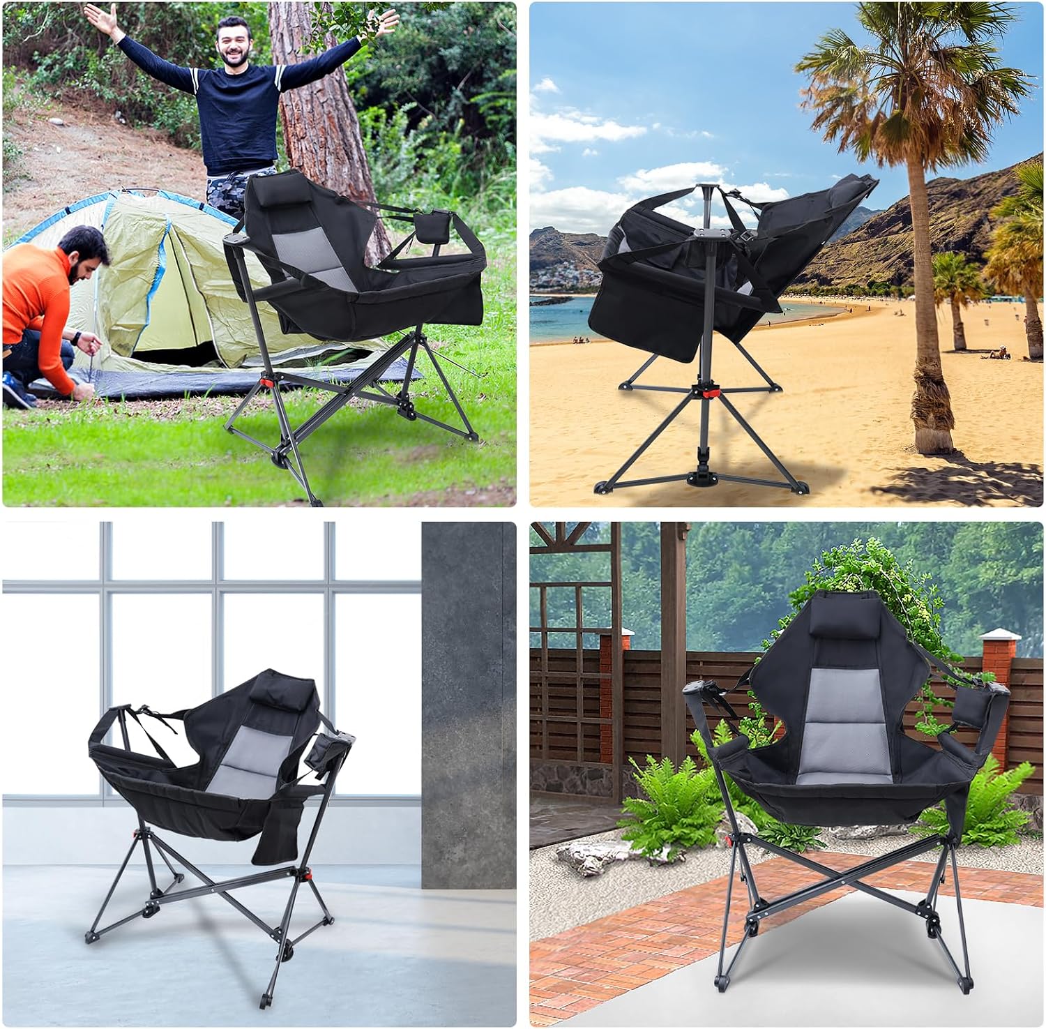 Portable Hammock Chair, Camping Chair, Rocker Camping Chair, Swinging Chair, Lightweight & Portable, with Pocket, Cupholder, Easy to Carry, Heavy Duty for Outdoor Camping & Picnic (1 Pack)