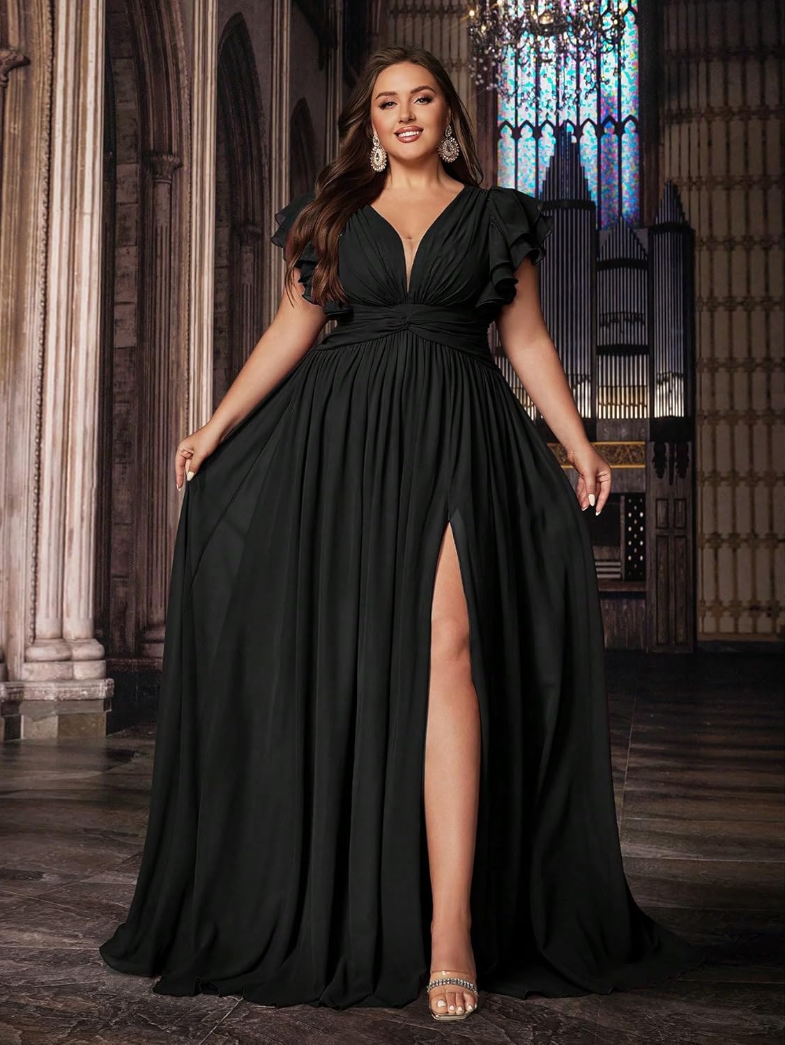 Women's Plus Size Bridesmaid Dresses Chiffon Wedding Guest Summer Maxi Dress Elegant Prom Evening Party Cocktail Gown