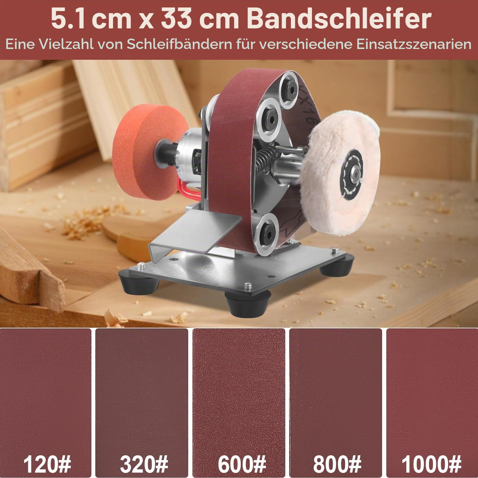 Mini Bandschleifer, Bandschleifer Elektrisch 7 Einstellbare Geschwindigkeits, Kleiner Schleifer Schärfer Poliermaschine mit 20 Schleifbänder (80-1000 Körnung) für Messermachen Holz Metallbearbeitung