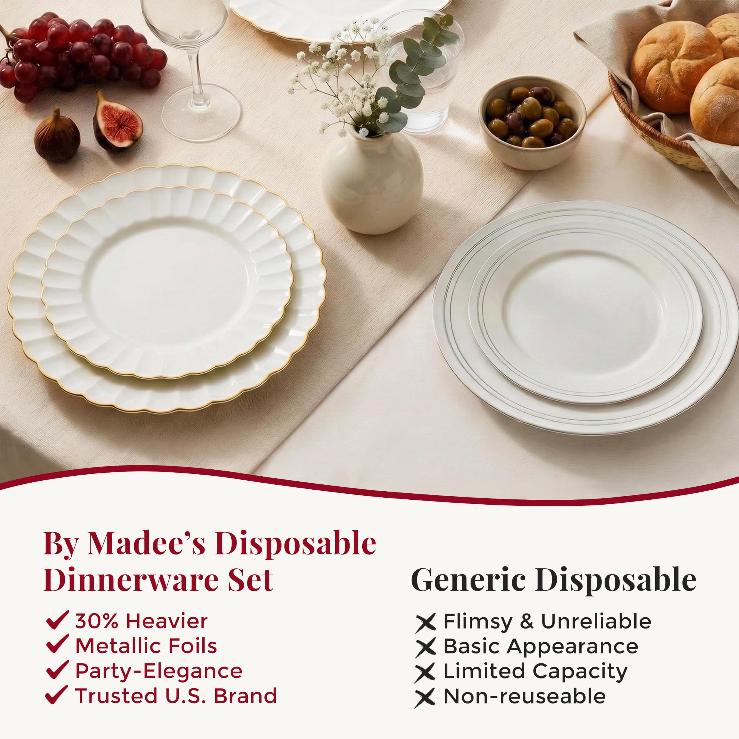 Ivory Gold Scalloped Plates - 60 Pack -7