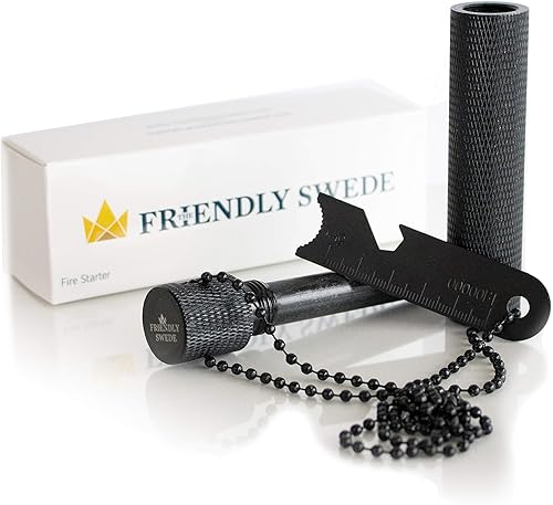 The Friendly Swede Kit de inicio de fuego de magnesio, encendedor, kit de inicio de fuego de pedernal y acero, arrancador de fuego de campamento,