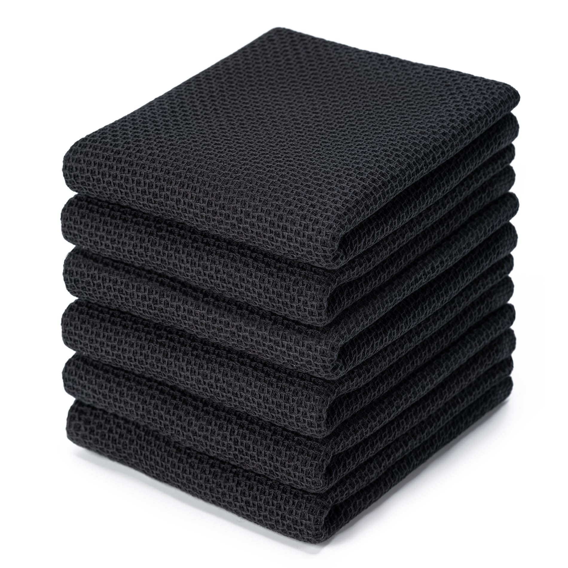 BOOMIBOO 6-Pack Kitchen Dish Cloths, 100% Cotton Waffle Weave, Ultra Soft Absorbent, Quick Drying Dish Towels, 13x28 Inches,Black