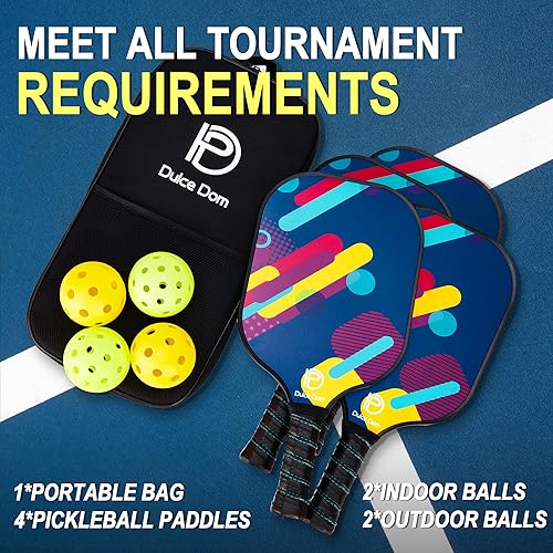 Miniatura 6 de DULCE DOM Palas de pickleball, juego de 24 de pickleball de fibra de vidriografito aprobadas por USAPA con palas de pickleball, 4 bolas de