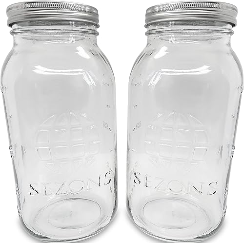 Tarro Mason de 64 onzas (2 litros) de 12 galón de boca ancha de grado alimenticio - Juego de 2 unidades