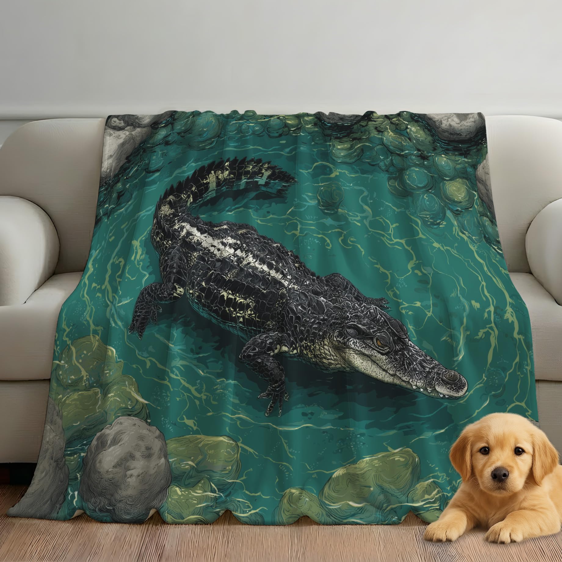 Morski paw koc flanelowy z polaru, nadruk zimowy ciepły miękki puszysty koc z mikrofibry, tradycyjne zwierzęta naturalna woda w kratę do sypialni salon sofa 220 x 270 cm