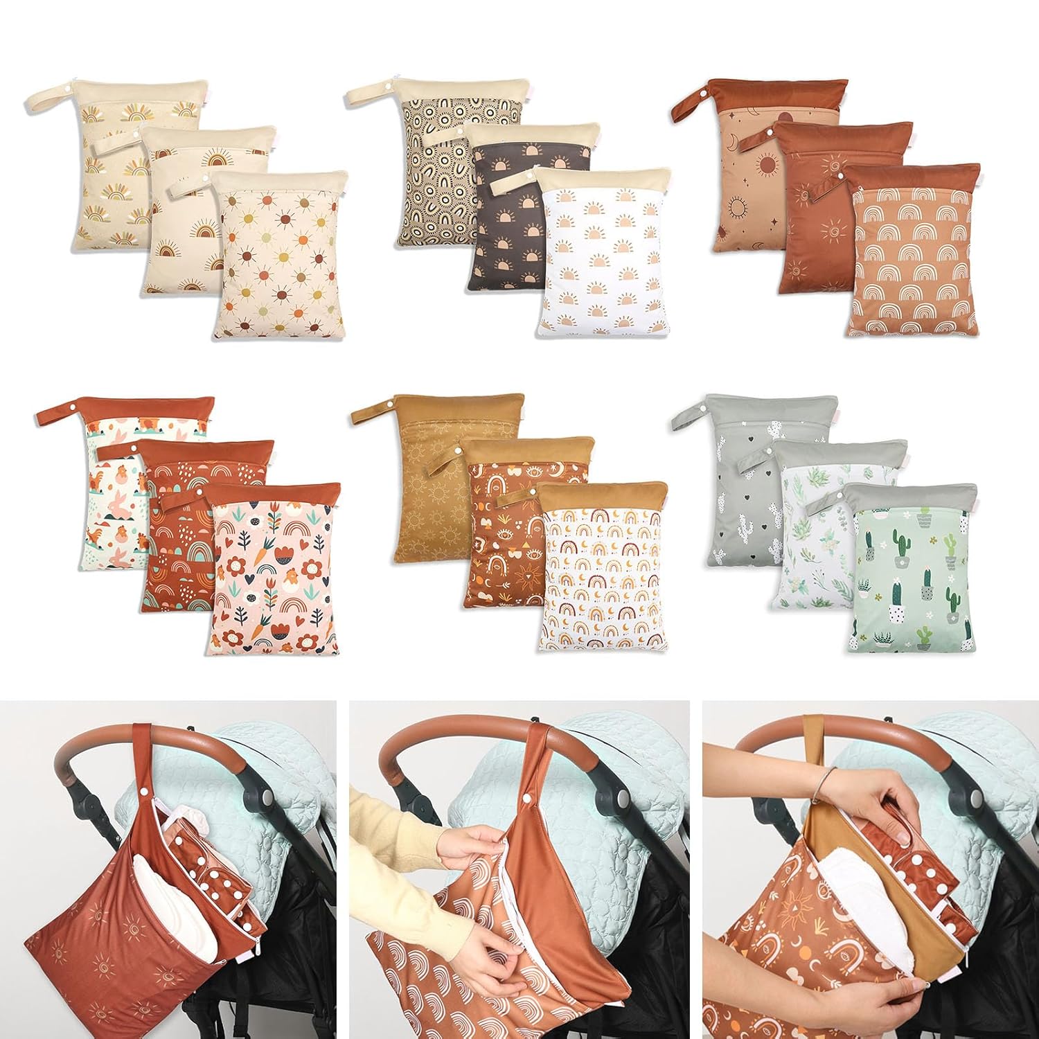 3pcs Baby Nappy Bag Reusable Dry Wet Bag Diaper Underwear Washable Wet Bag Infant Diaper Milk Bottle Storage Zipper Bags