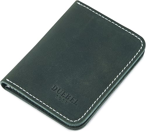 DUEBEL Billetera delgada de cuero genuino de grano completo, con bolsillo frontal, minimalista, delgada, tarjetero