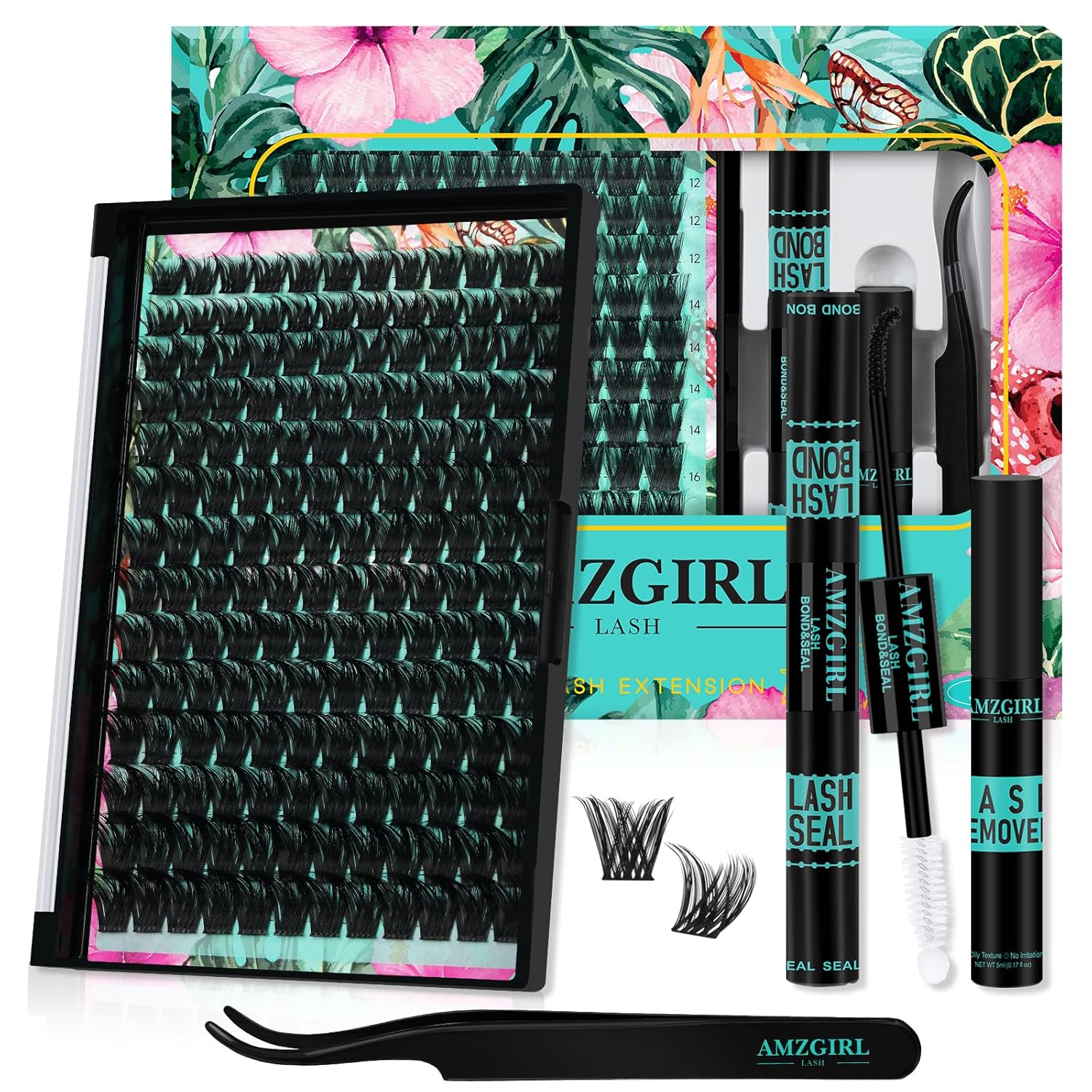 Lash Clusters Kit 168pcs Eyelash Extension Kit Cluster Lashes Natural Look with Lash Bond and Seal Waterproof, Lash Remover Eyelashes Tweezer with Wet Look Ultra-Thin Band Lashes(Tulip-Kit,D-10-18mm)