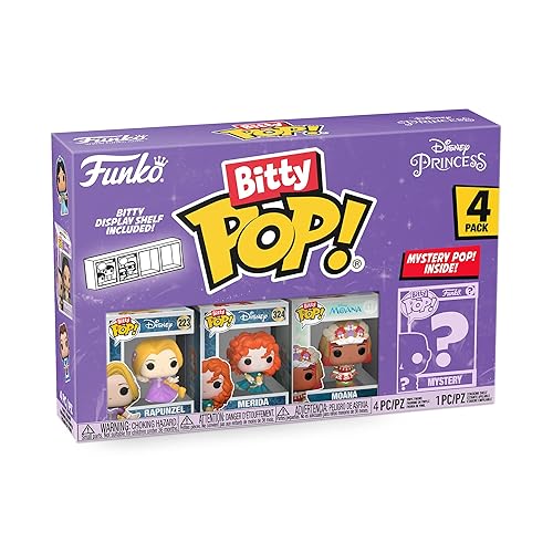 Funko Bitty Pop! Disney Princess - Rapunzel, Merida, Moana et Une Mini-Figurine Mystère en Surprise - 2.2 Cm Collectionnable - Étagère Empilable Incluse - Idée de Cadeau - Décoration de Gâteaux