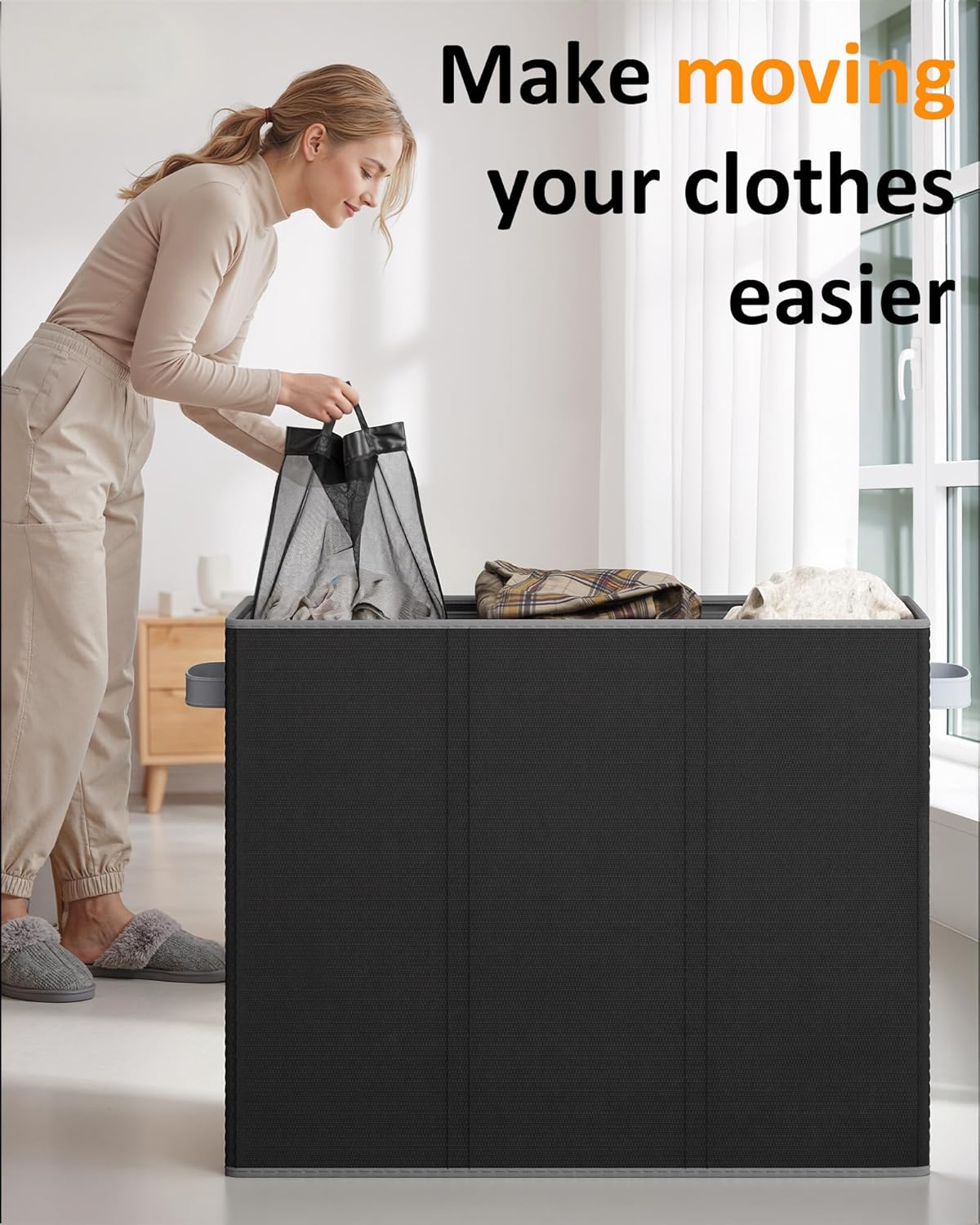 Optish 180L Laundry Hamper 3 Section, Large Laundry Hamper with Lid, Dirty Clothes Hampers with Handles, Laundry Basket Organizer for Laundry, Bedroom, Bathroom, Laundry Sorter Baskets, Black