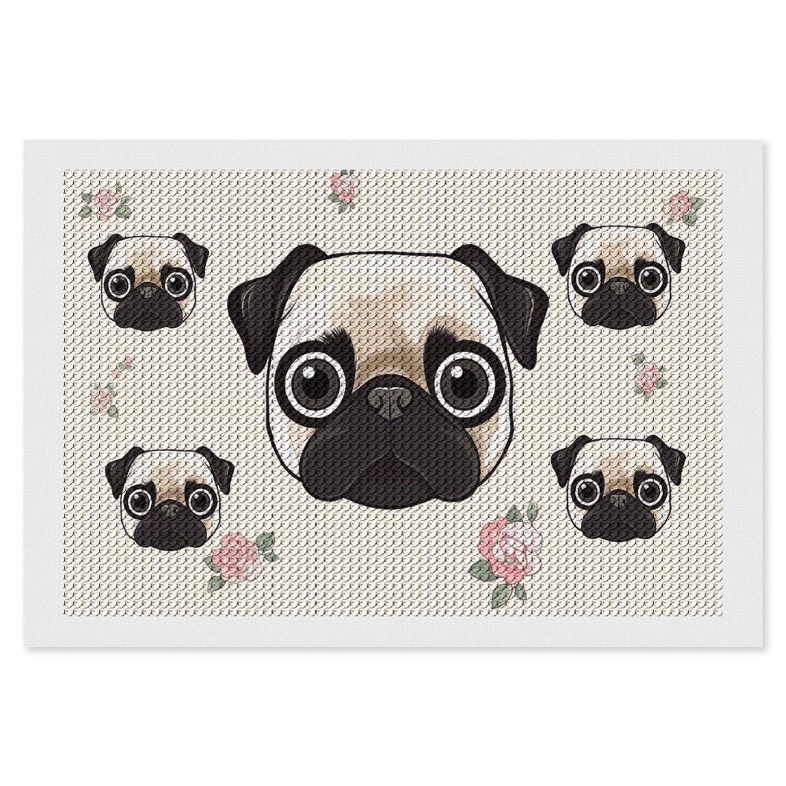 NONHAI Diamond Painting Kits for Adults - DIY Diamond Art Kits for Beginners - Full 5D Paint Drill Diamond Dots Paintings- Line Pug Diamonds Pictures Gem Art and Craft Wall Decor 8"x12"