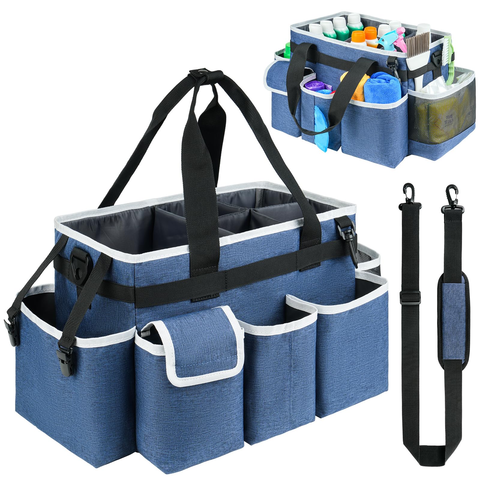 Cleaning Caddy,Cleaning Bag for Housekeepers,Cleaning Supplies Organizer with Handle,Blue