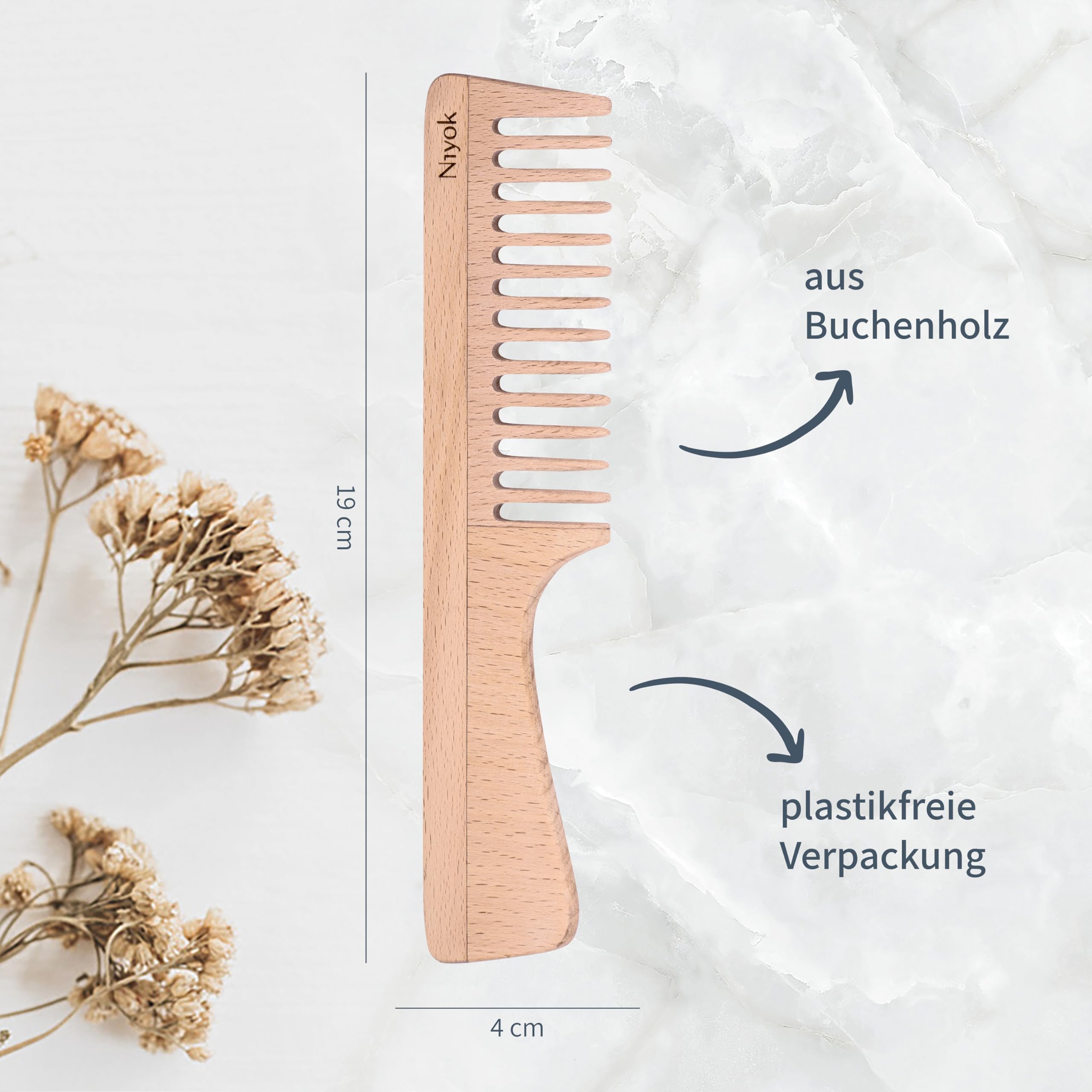 4017 NIY Niyok Handle Comb Beech Wood, Brown, Griffkamm - Image 2