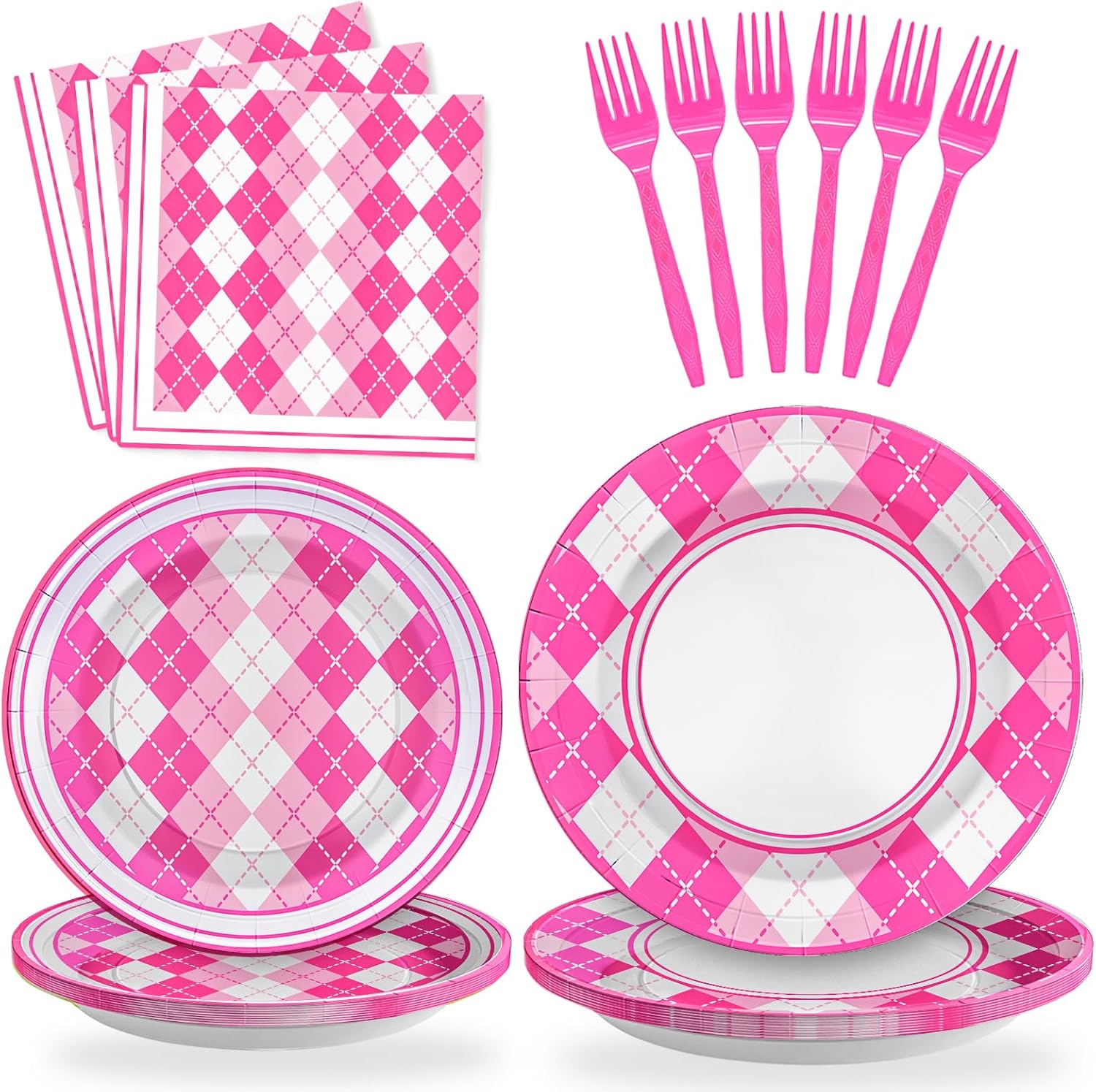 SCIONE 96PCS Red Checkered Party Paper Plates Talking Tables Set