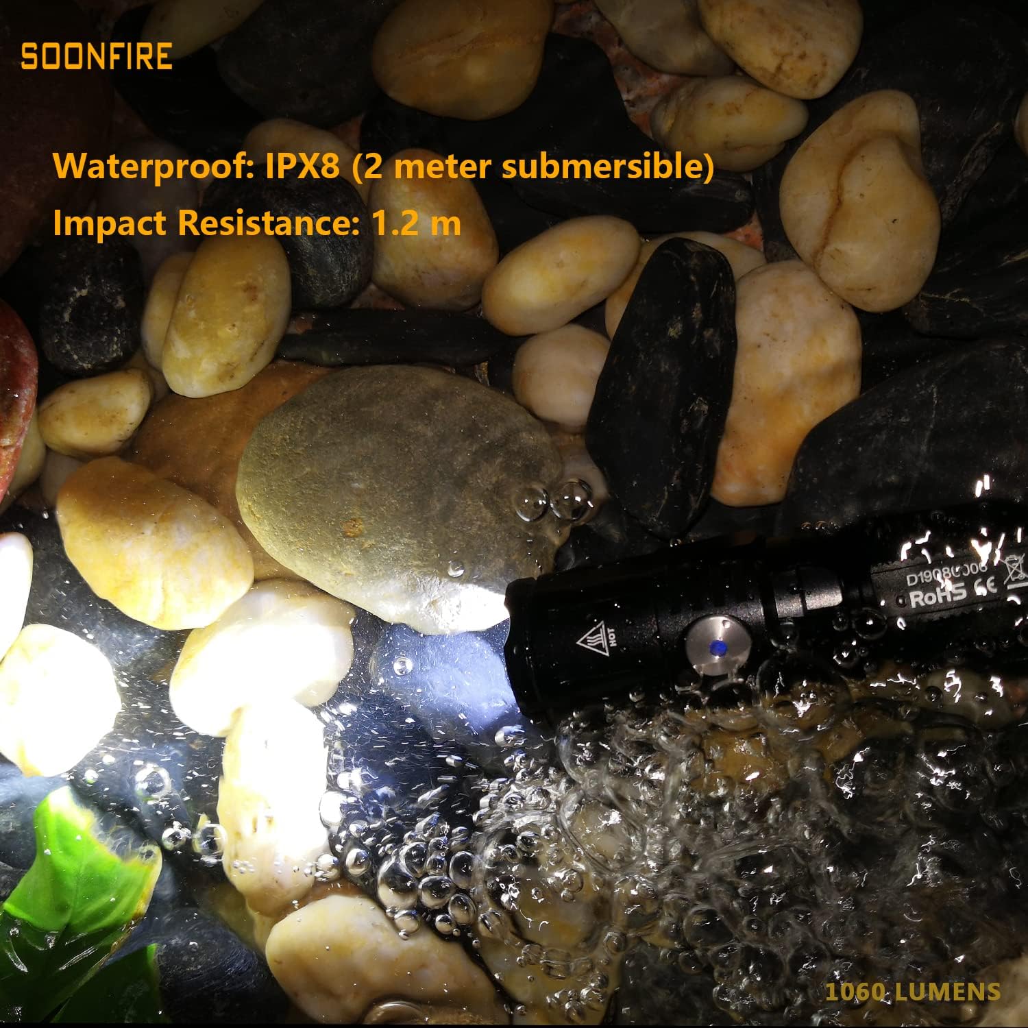 Soonfire MX65 Tactical Flashlight 1060 Lumens Built-in a Fast Charging Cool White Rechargeable LED Handheld Flashlights 5 Brightness LED Waterproof Flashlight : Tools & Home Improvement