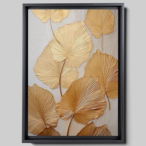 Original Ginkgo biloba Print On Canvas, Modern Textured Gold Wall Art, Abstract Gold Leaves Print, Living room Wall Decor, Modern Canvas Wall Art, disponible en Yaxa Guatemala