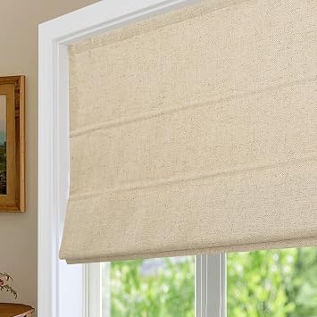 Sunbox Coustom Roman Shades for Windows, Blackout Cordless Roman Shades for Bedroom, Home Office, Protection Privacy Window Shades, Easy Installation, Linen Khaki