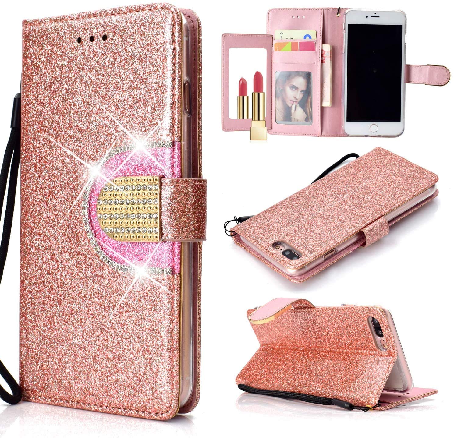 Excelsior PU Leather Wallet Flip Case Cover with Diamond Bling Buckle | Card and Cash Slot | Stand Function | Mirror Inside for Apple iPhone 7/8 (Rose Gold) (B08F3LJY1Y) Amazon Price History, Amazon Price Tracker