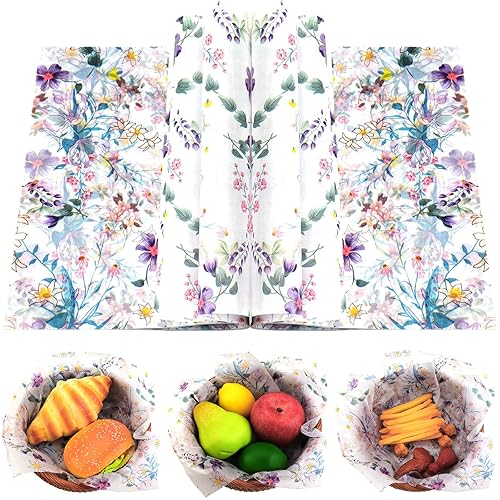 150 Sheets Watercolor Wildflower Wax Deli Paper, 9.8x8.3'' Vintage Floral