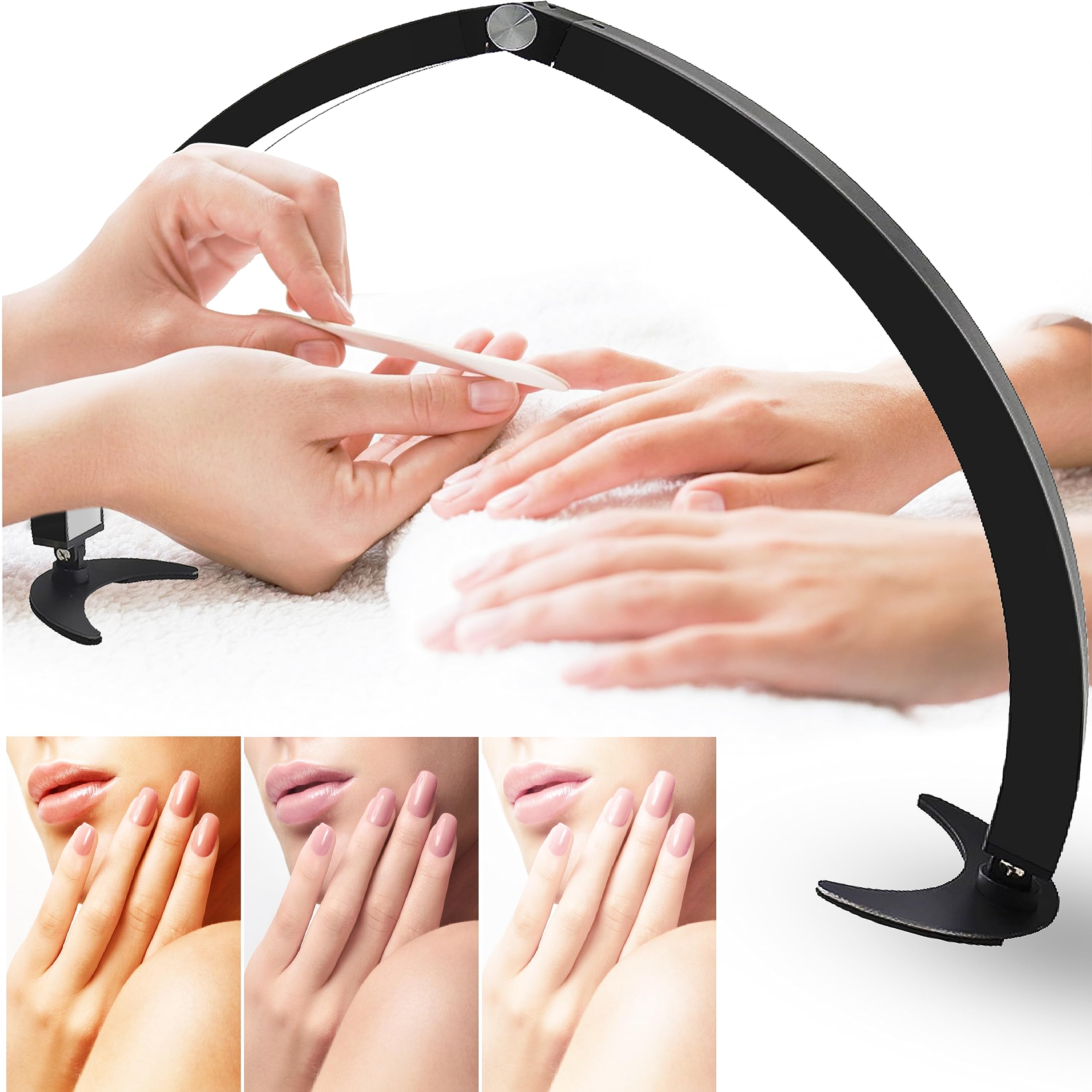 Adjustable Half Moon Light for Nail Desk, Professional LED Light Nail Lash Tech Lighting for Manicure, Pedicure, Tattoo, Lash Work, Manicure Light, Lash Light for Table (Black)
