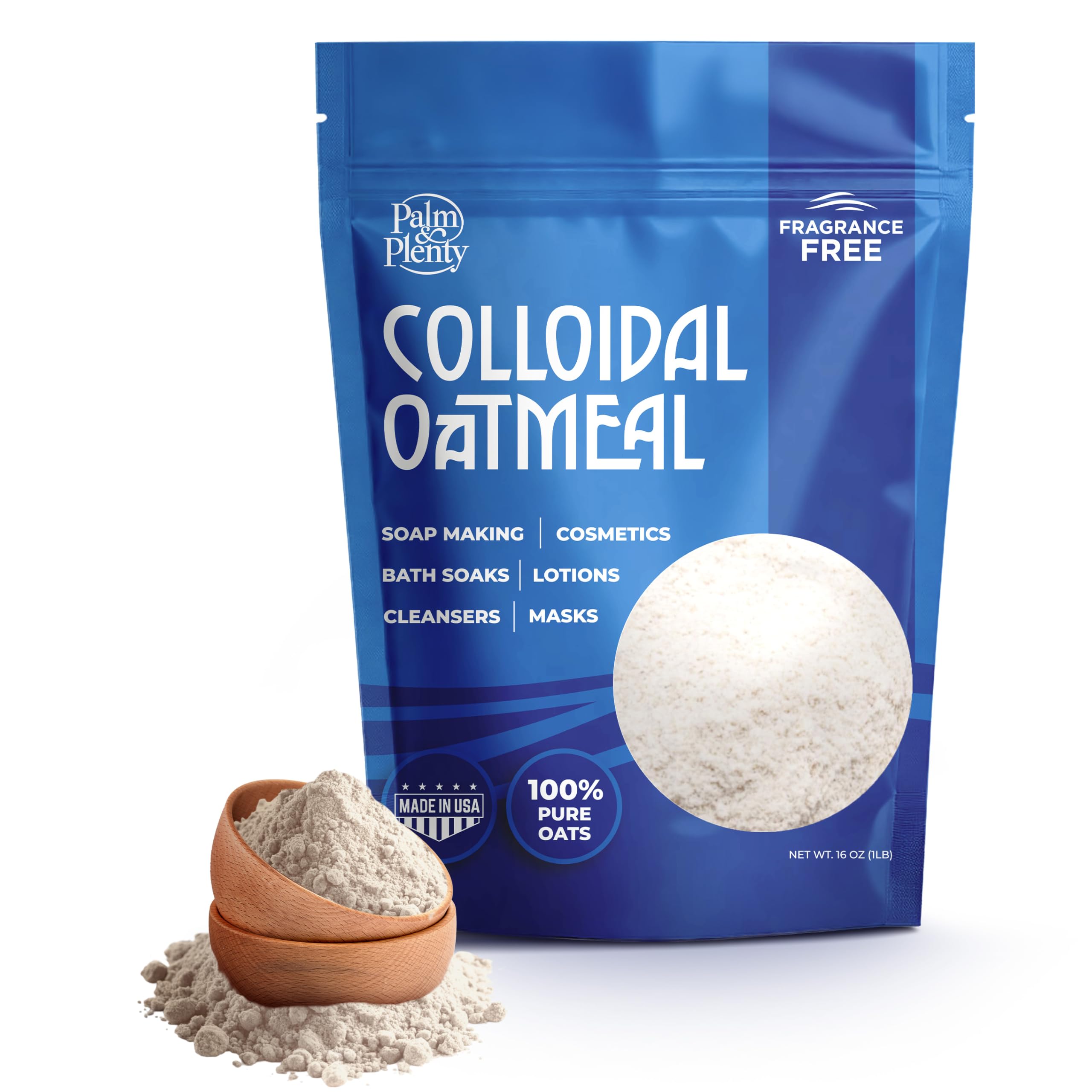 Palm and Plenty 100% Colloidal Oatmeal - Unscented, Ideal for DIY Bath Products, Skincare, Cosmetics, Natural Oatmeal Bath for Itching Adults,