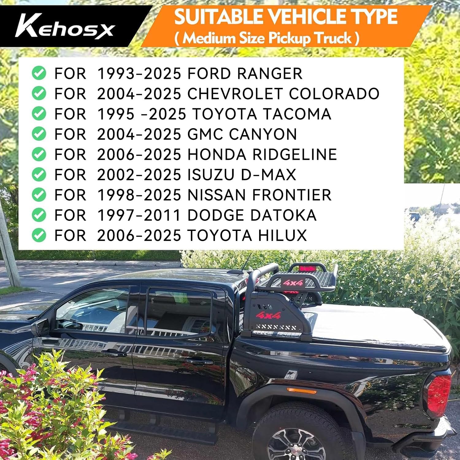 Truck Bed Roll Bars with Cargo Basket,Truck Roll Bars,Fit for Ford Ranger, Colorado, Toyota Tacoma/HiLux, GMC Canyon, Honda Ridgeline, D-MAX, Nissan Frontier, Datoka, Light Texture Black