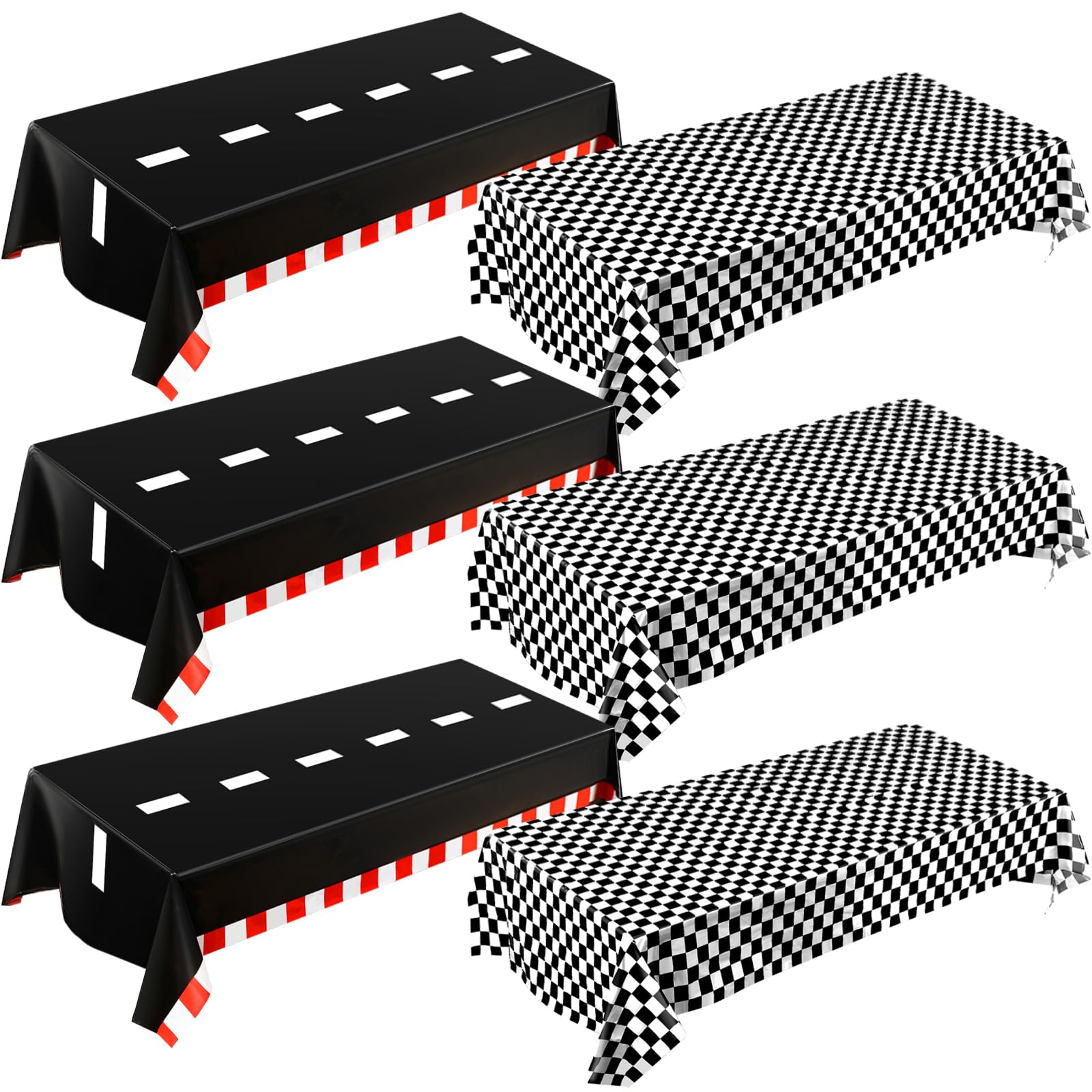 Breling 6 Packs Car Birthday Party Decorations Plastic Car Table Cloth Two Fast Disposable Race Road Checkered Party Supplies Race Theme Party Favors for Birthday, 54 x 108 Inch