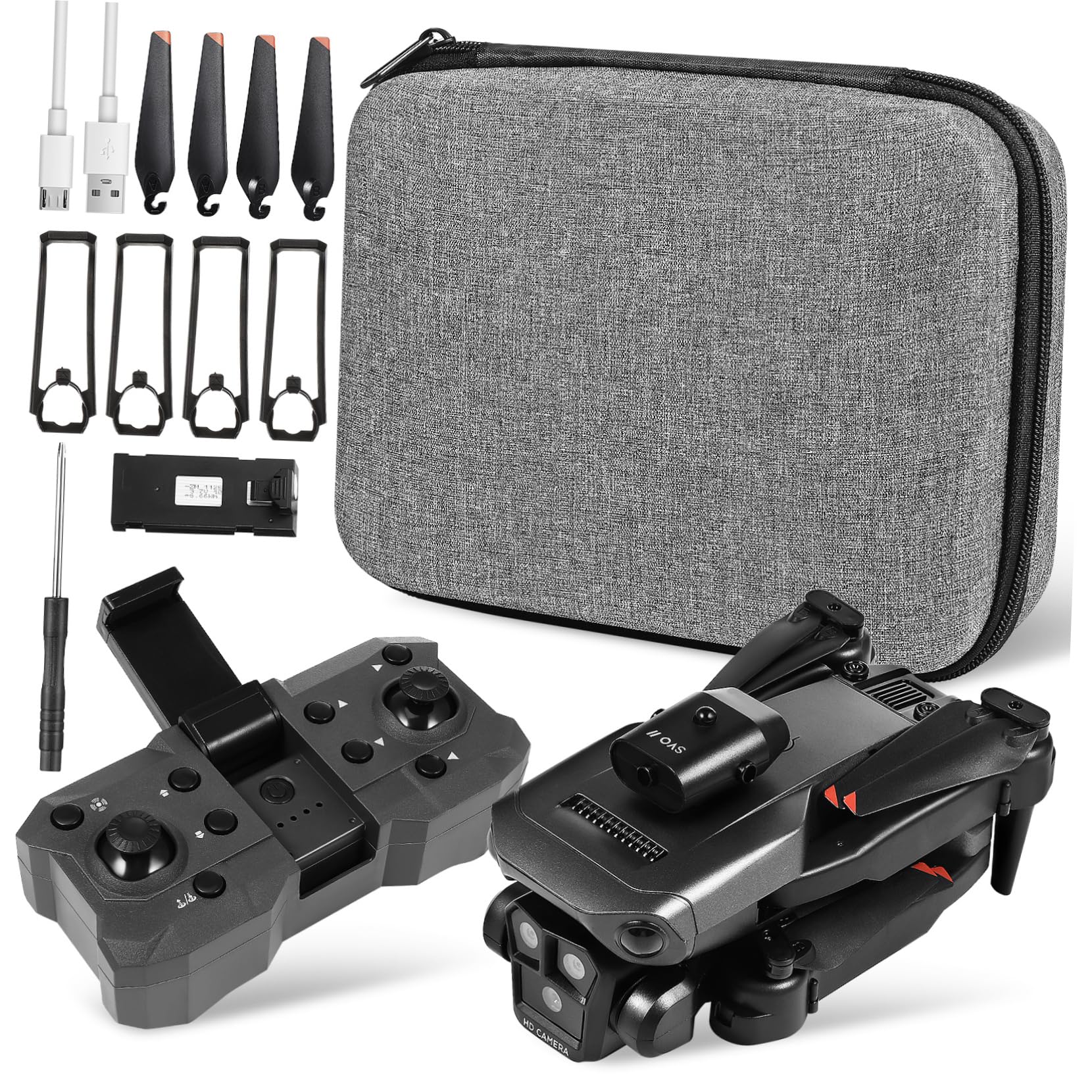 Drone Pieghevole Max con Tripla Fotocamera, Nero Abs | Obiettivo Elettrico 150°, Capacità 1800mah 3,7v, Doppie Batterie per Uso Adulto