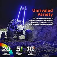 Vista 4 de True Mods - 2 luces led de látigo en espiral, RGB, control remoto inalámbrico RF, bandera, impermeable, antena para RZR Can-Am Polaris, SxS, 4x4