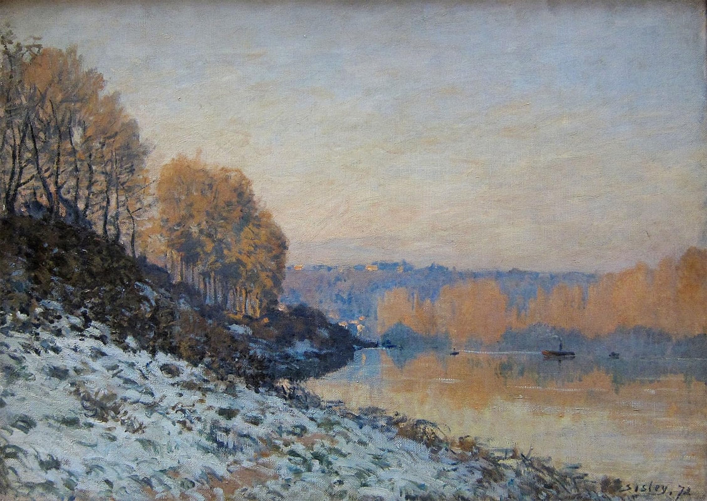 HRJUBWREE Famous Paintings Pictures Artwork Picture Port Marly Gelée Blanche by Alfred Sisle Photo Wall Print for Office Decor 60x90cm