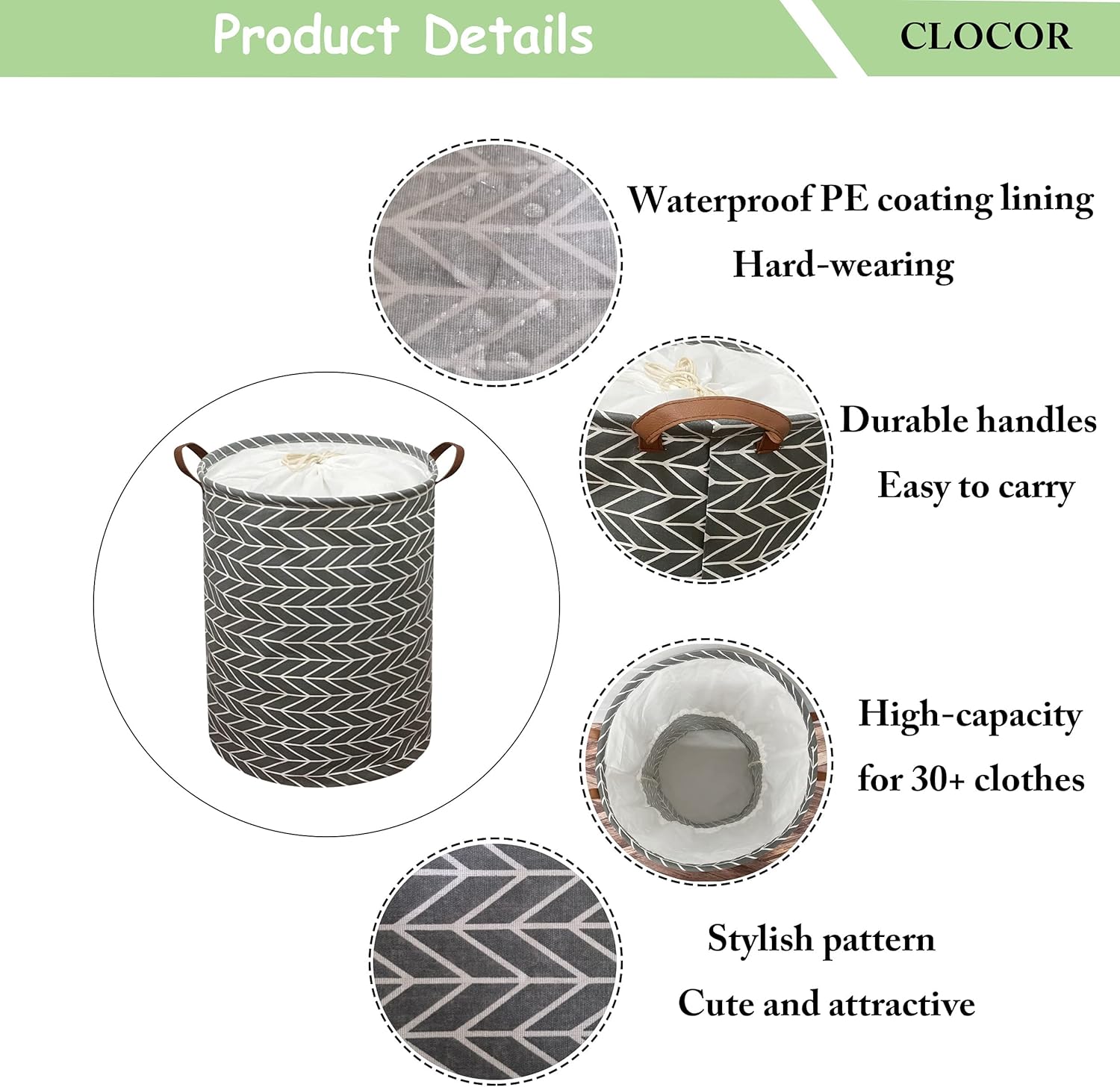 CLOCOR Large Laundry Baskets with Lid,Collapsible Drawstring Clothes Hamper with Handle for Kids,Nursery Hamper(Grey Arrows) : Baby