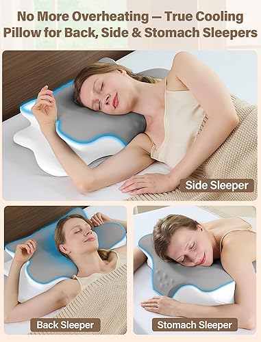 Miniatura 8 de Almohada cervical para el cuello para dormir de lado, almohadas ergonómicas de espuma viscoelástica para aliviar el dolor de cuello, color gris