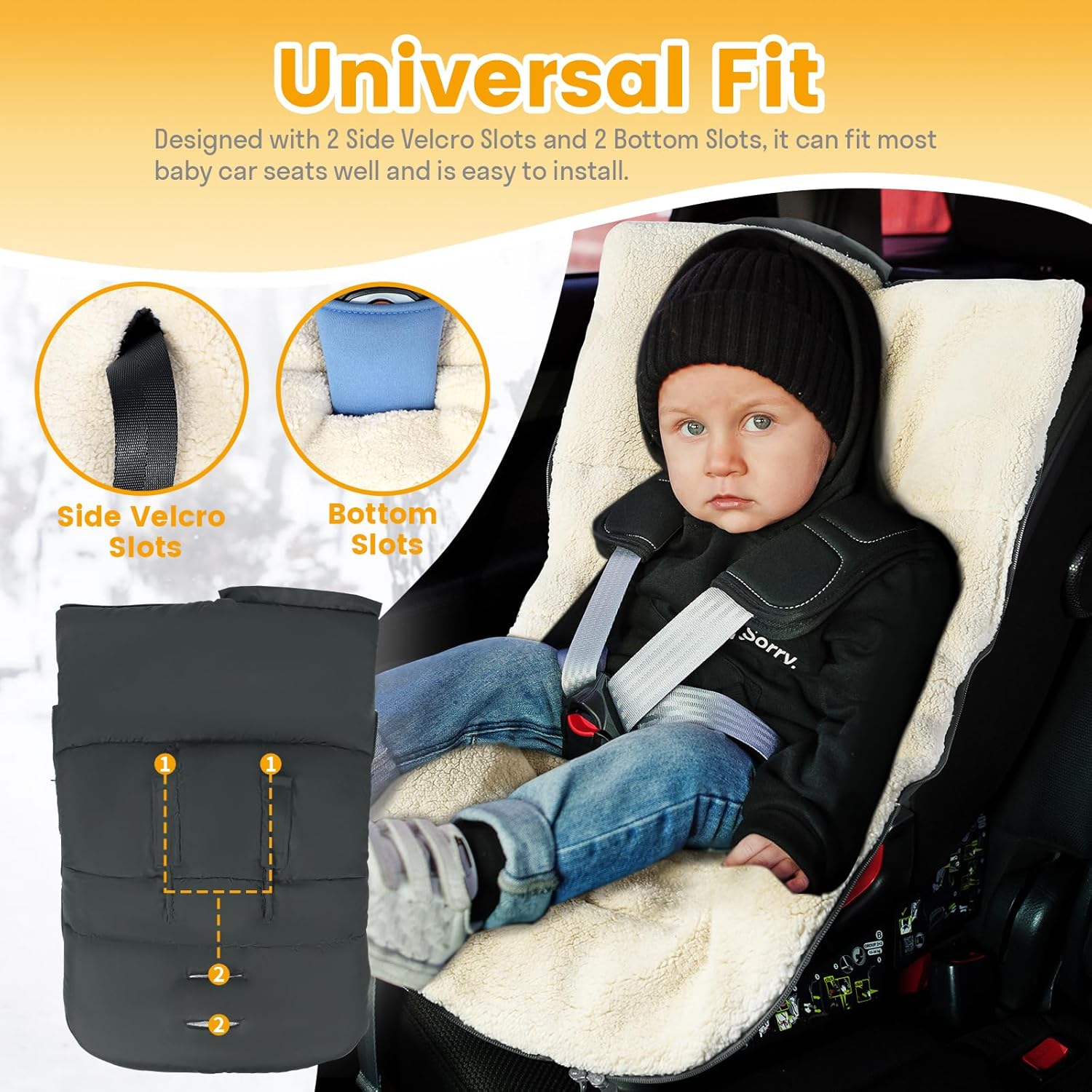 Ivywind Winter Car Seat Cover Baby, Universal Car Seat Footmuff with Convertible Hood for Cold Weather, Removable Carseat Waterproof Covers for Infant Boy&Girl, Machine Washable, Dark Gray - Image 3