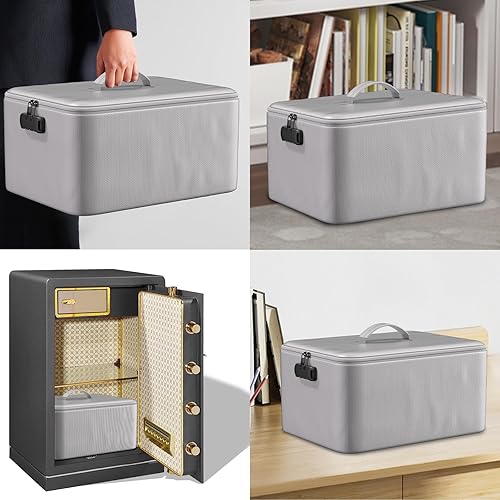 Miniatura 7 de ENGPOW Bolsa de almacenamiento de documentos ignífuga y resistente al agua de 4 capas de gran espacio, 15 x 11 x 8 pulgadas con bloqueo, organizador