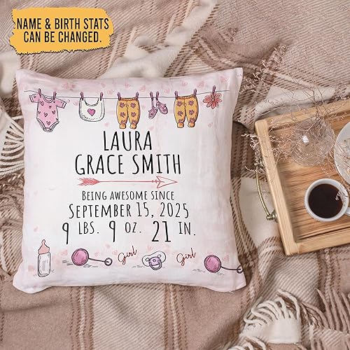 Vista 34 de Hyturtle Almohada personalizada con anuncio de nacimiento para niños (inserto incluido), regalo para bebé niño, almohada de estadísticas