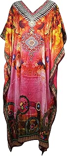 Mogul Interior Womens Pink Caftan Maxi Dress Beach Party Kimono Style 4XL