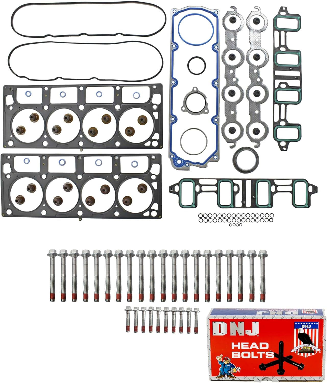 DNJ HGB3216 Cylinder Head Gasket set with Head Bolt Kit For 2007-2016 Chevrolet Silverado 2500 HD 6.0L 5967cc 364cid V8 OHV