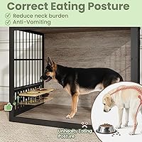 Vista 6 de Mueble de Jaula para Perros de 48 Pulgadas XXL, Perrera de Madera a Prueba de Mordeduras con Ventana Interactiva, Cuencos Ajustables 360°