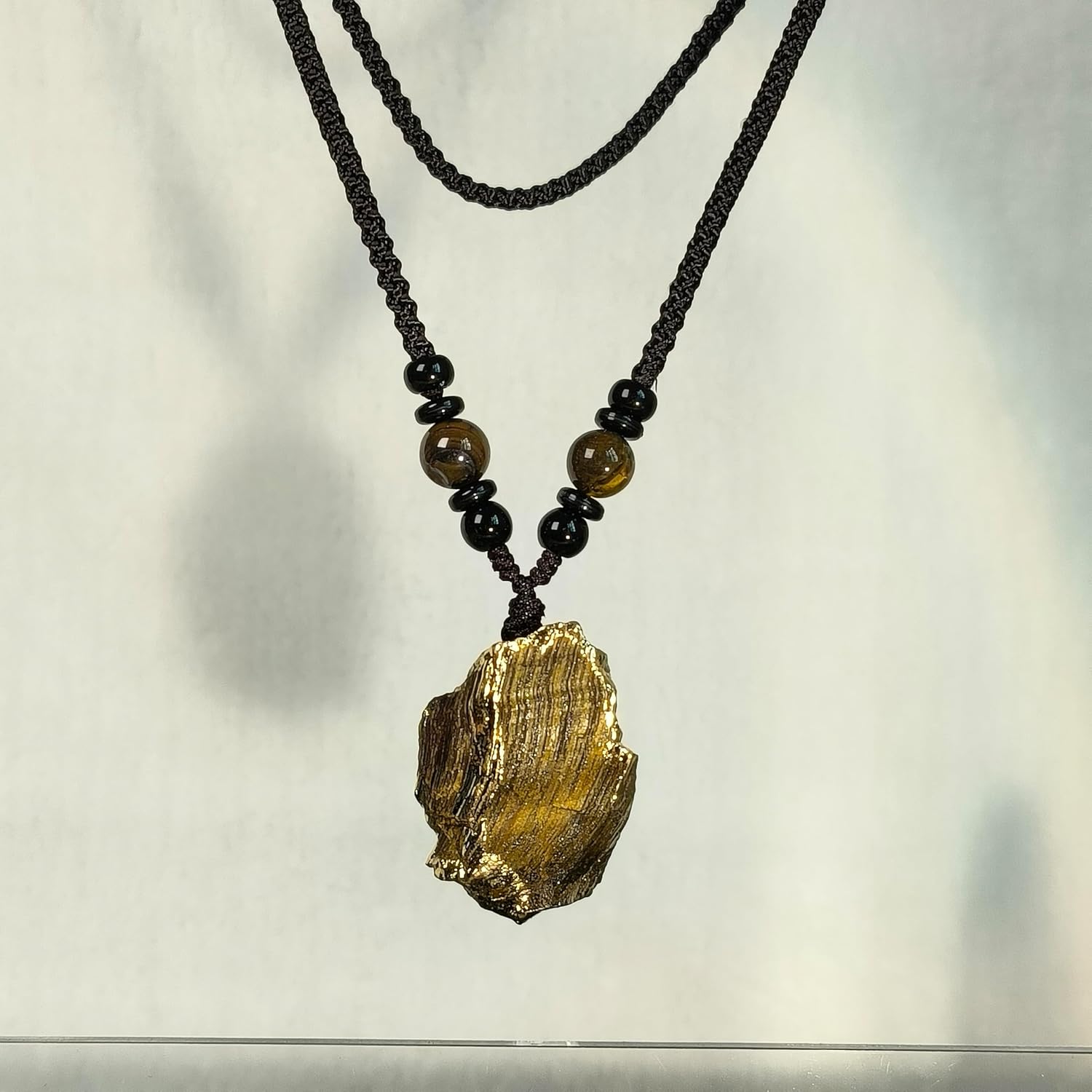 Tiger's Eye Necklace with Handmade Braided Rope, 26 Inches. – Natural Healing Stone Pendant Jewelry in Turtle, Feather, Wing & Oil Bottle Shapes, Boho Spiritual Style for Women and Men.